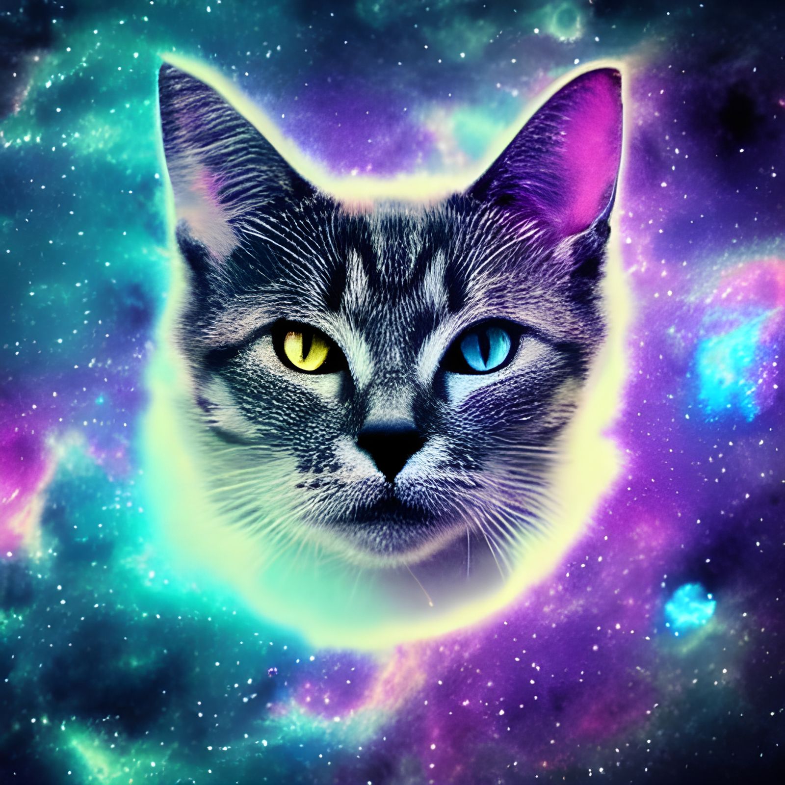 Cosmic Cat Head Floating in Galactic Nebula
