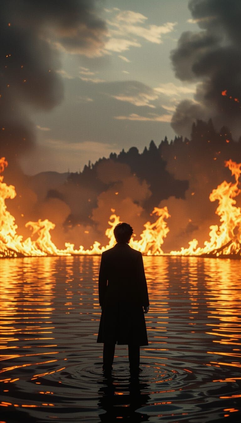 Daniel Radcliffe at Fiery Lake in Dark Fantasy Style