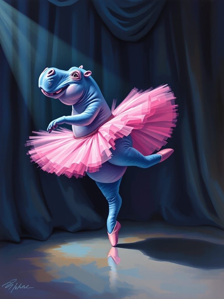 Blue Hippo Pirouette in Pink Tutu