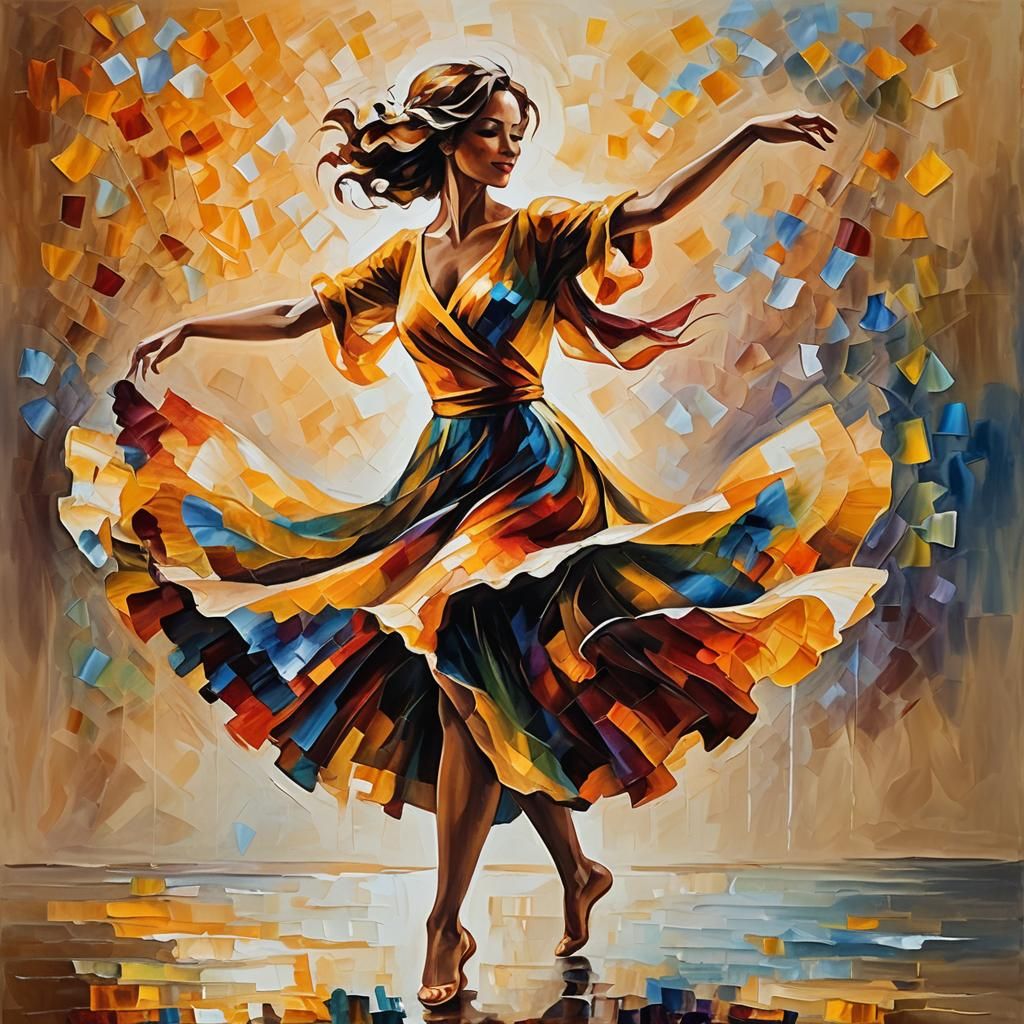 Elegant Woman Dances Under Golden Light