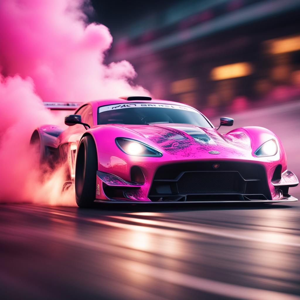 Thrilling Drag Race Car with Pink Smoke