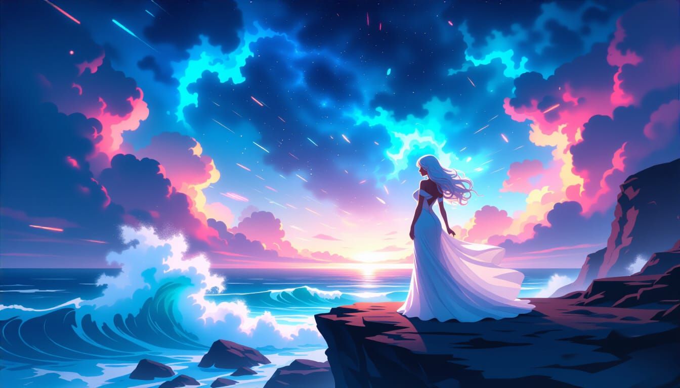 Cosmic Void with Woman in Anime Style