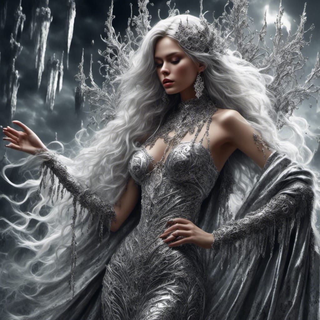 Goddess in Silver Gown: Dark Fantasy Concept Art