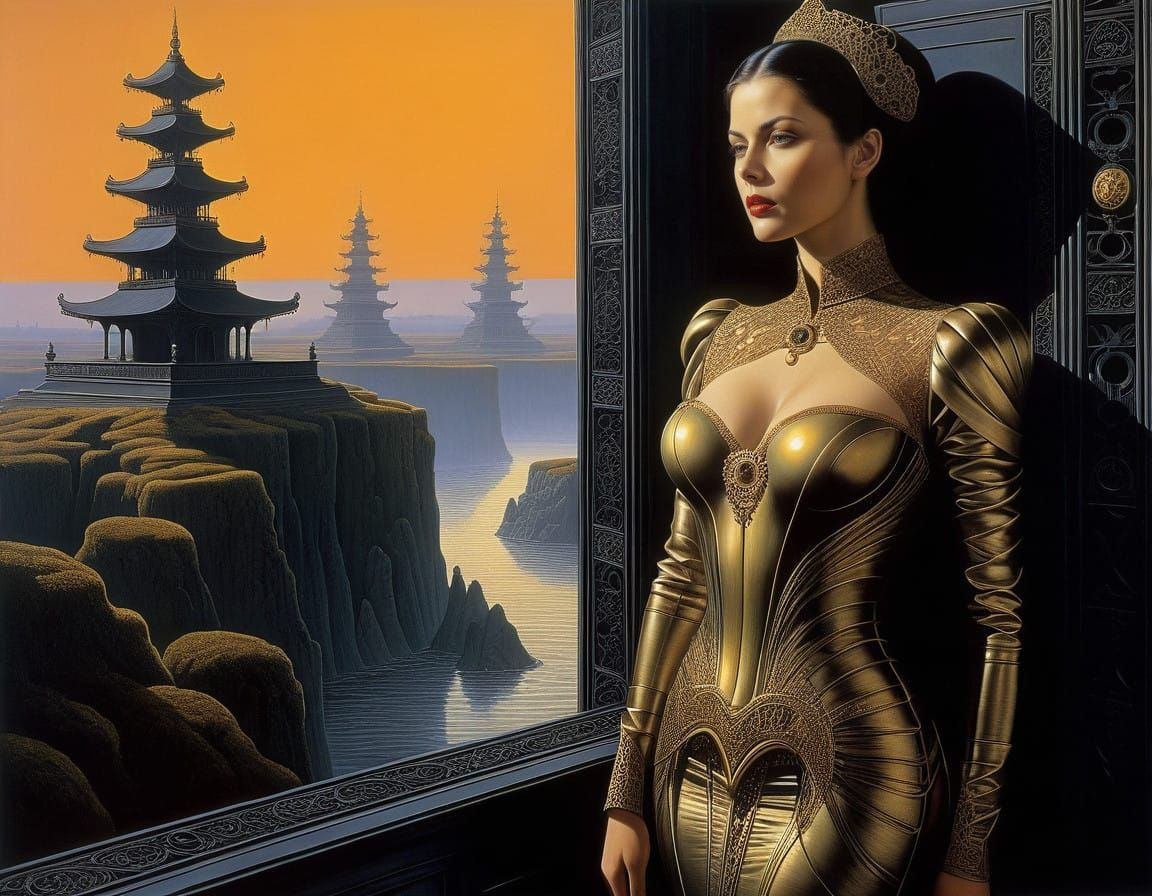 Elegant Woman in a Golden Afternoon Dreamscape