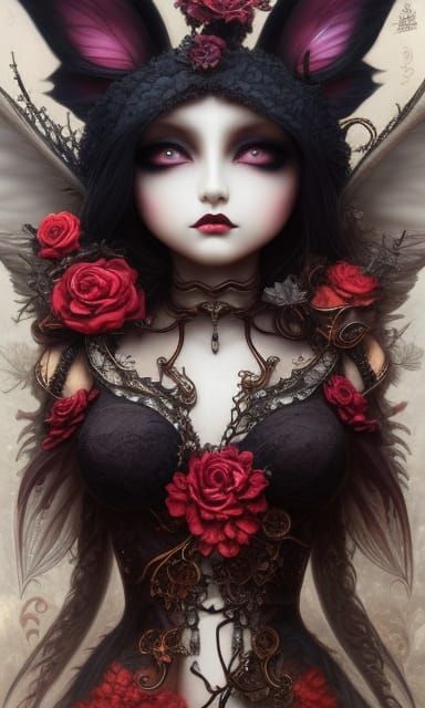 Gothic Demon Fae Portrait in Art Nouveau Style