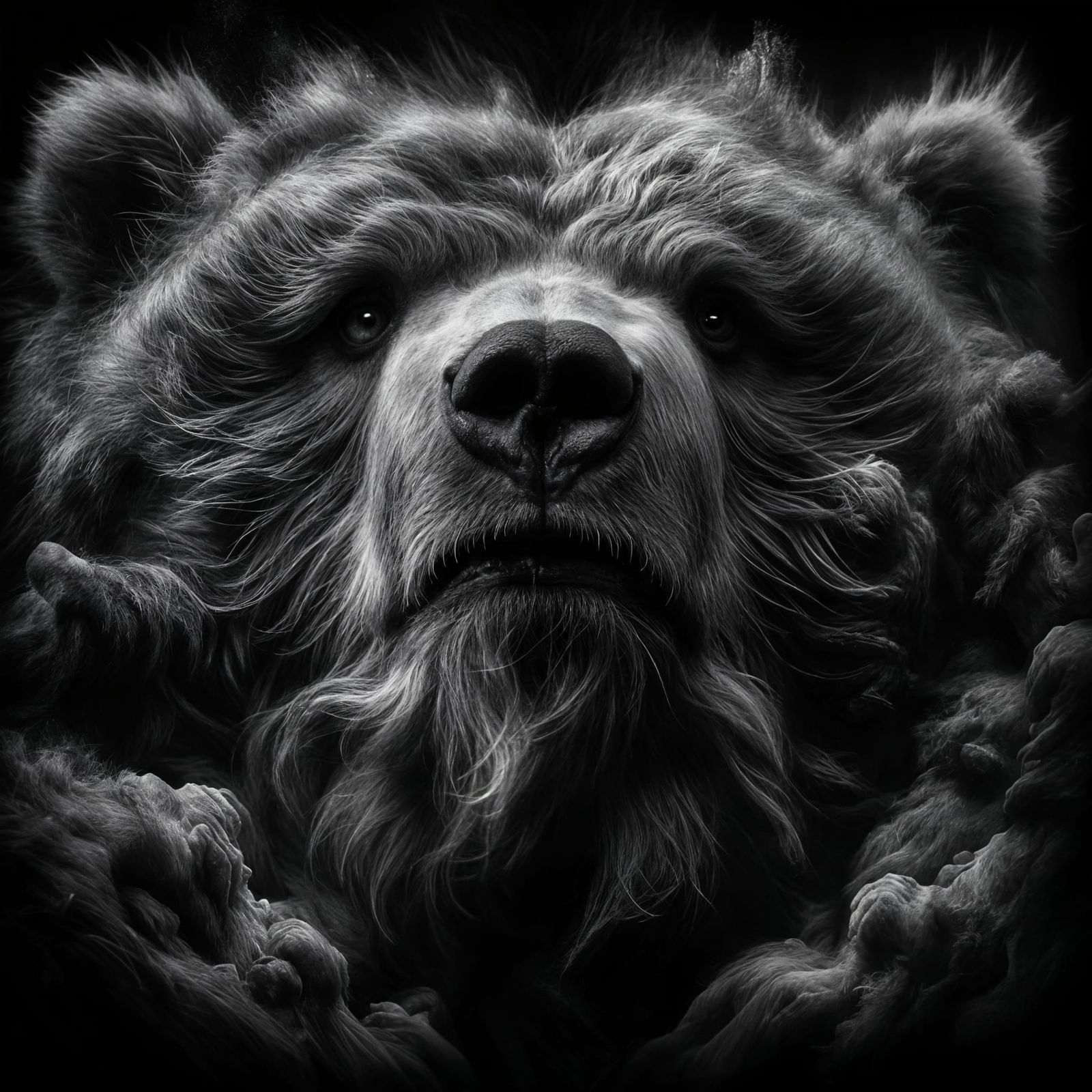 Gothic Kodiak Bear Portrait in Dark Microphotography