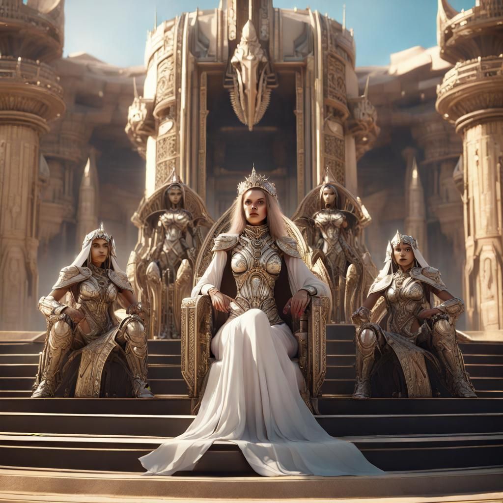 Fantasy Princess on Desert Throne in Sci-Fi Style