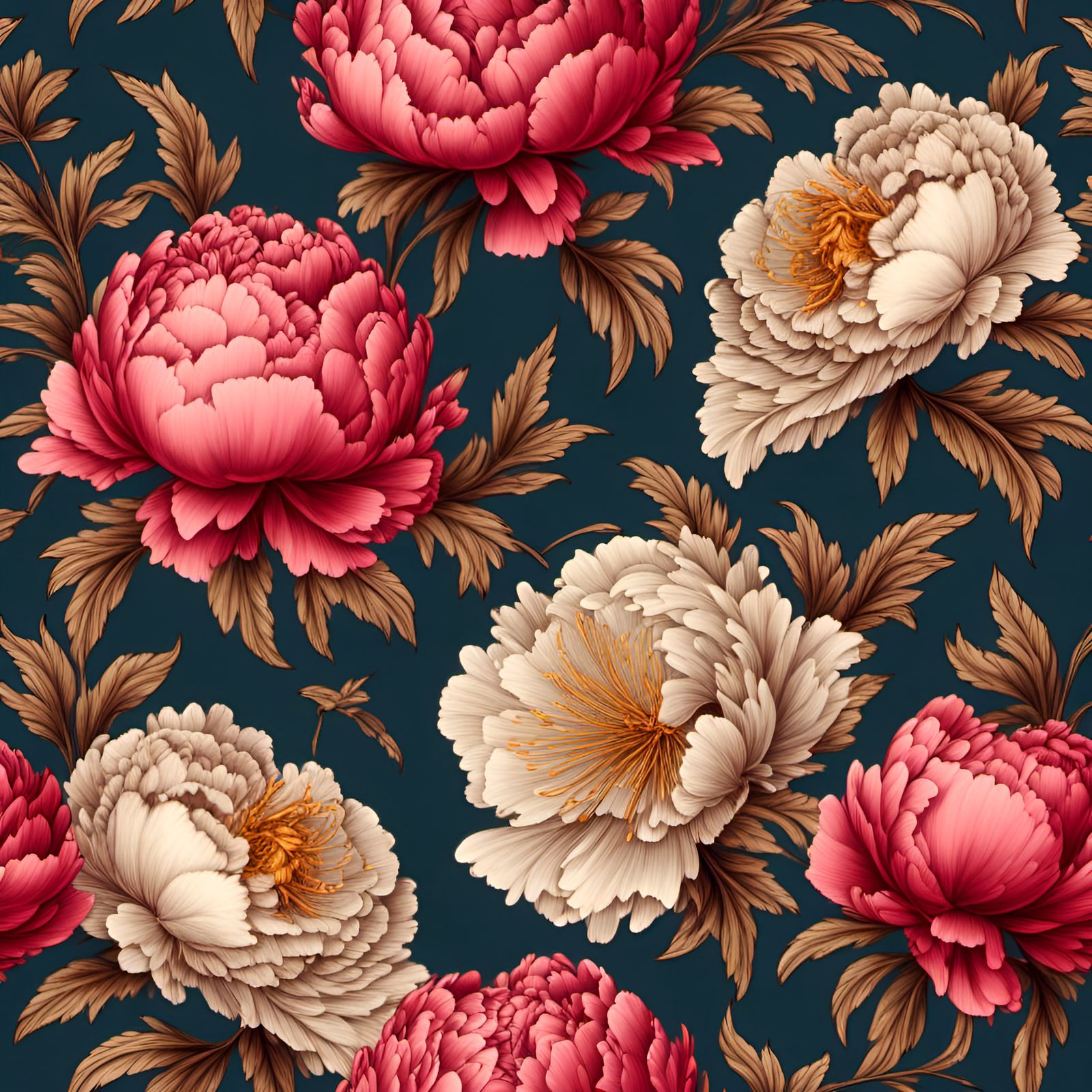 Peony Stamp in Mid-Century Illustration Style