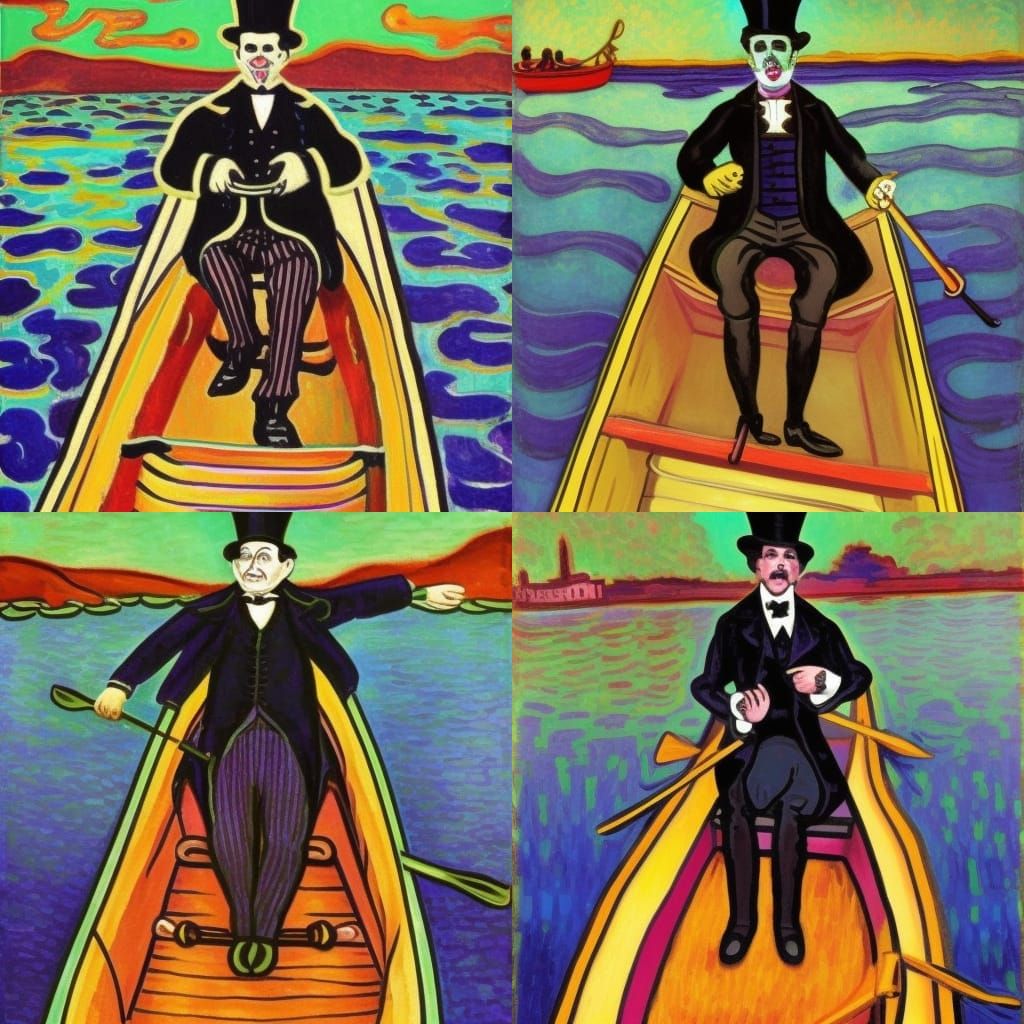 Victorian Undertaker in Canoe: Fauvism Baroque Style