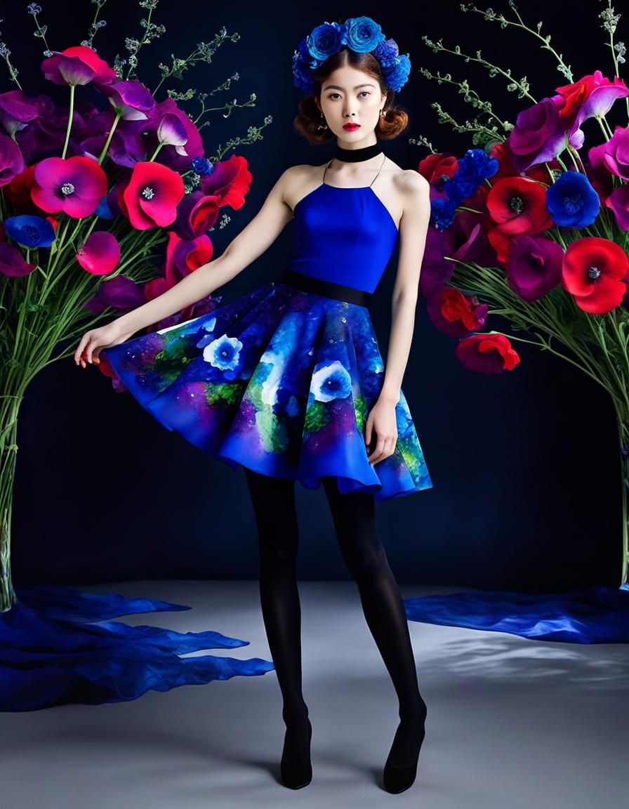 Woman in Floral Dress, Filigree Alcohol Ink Style