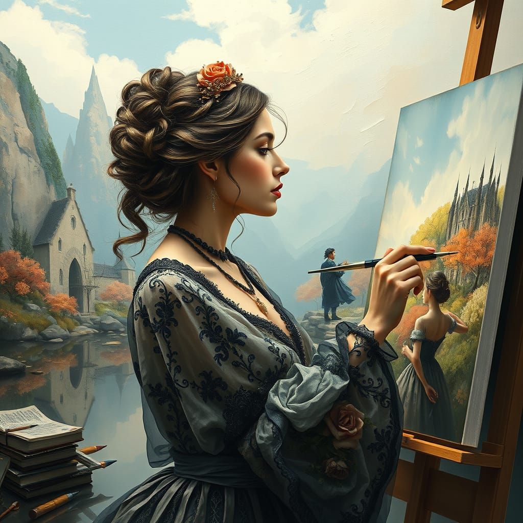 Woman Painter Captures Fantasy Landscape as Impasto Painting