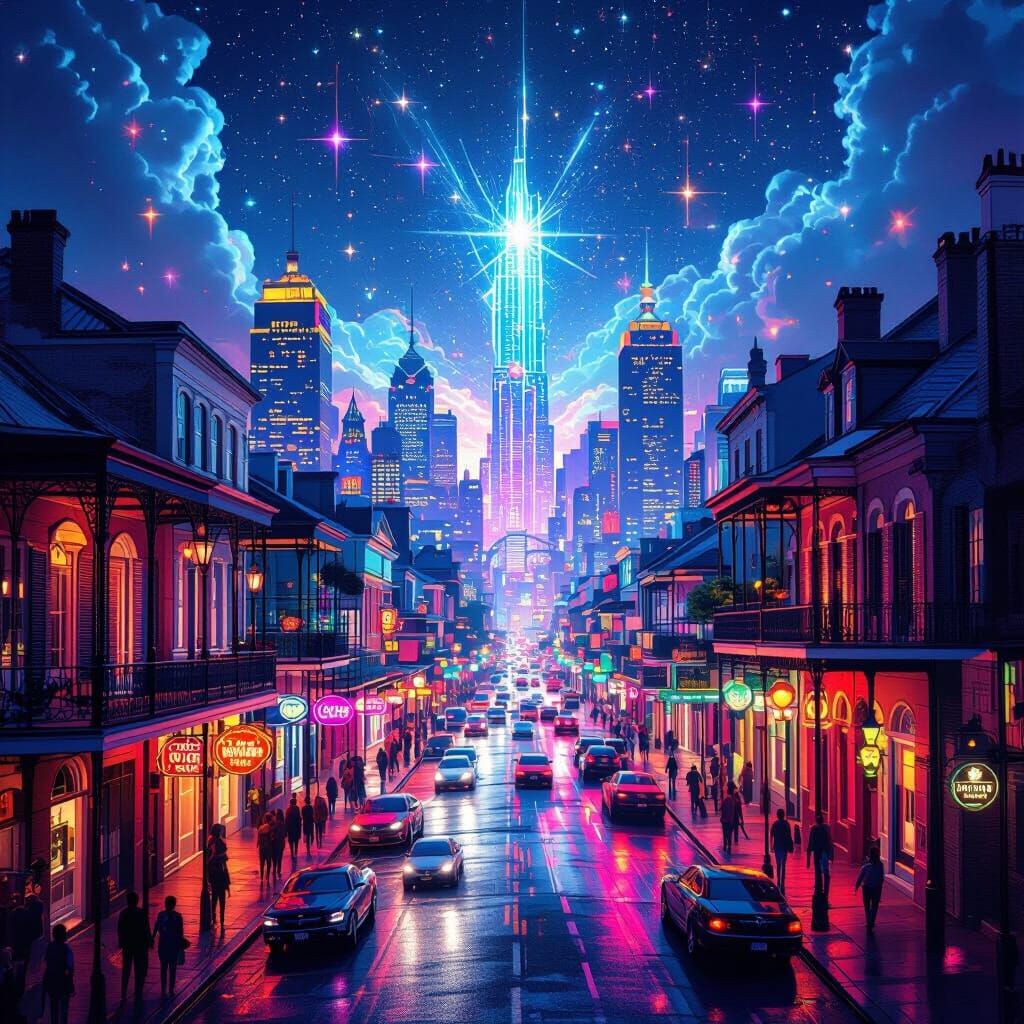 Futuristic New Orleans Cityscape with Astral Bridge