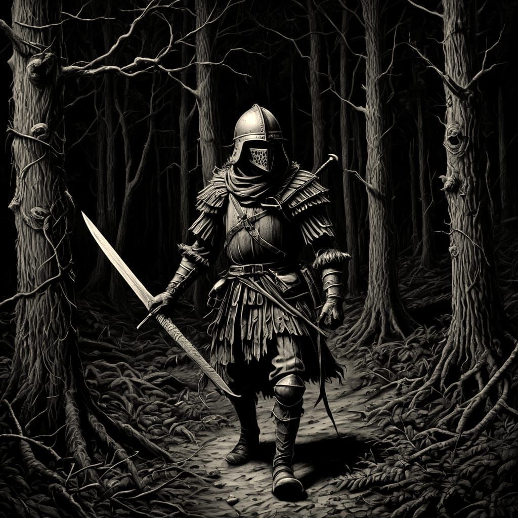 Dark Fantasy Puppet in Eerie Forest Illustration