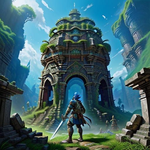 Heroic Warrior Stands Ready for Battle in a Fantastical Real...