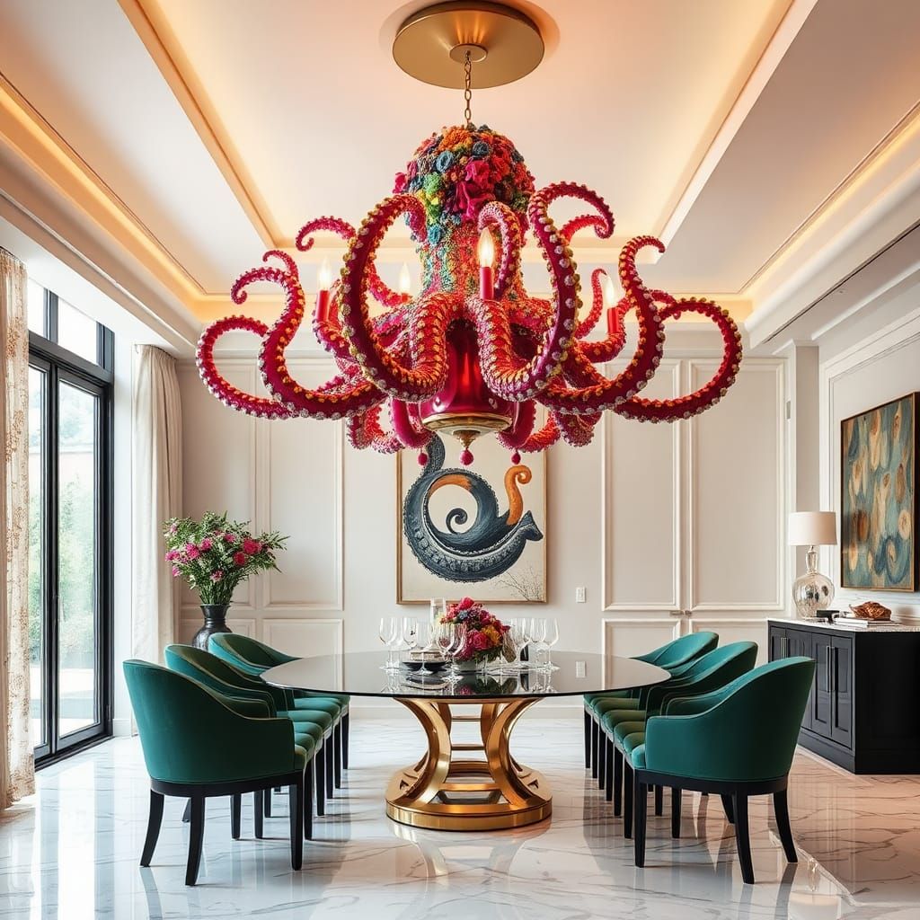 Octopus Chandelier in Luxury Dining Room