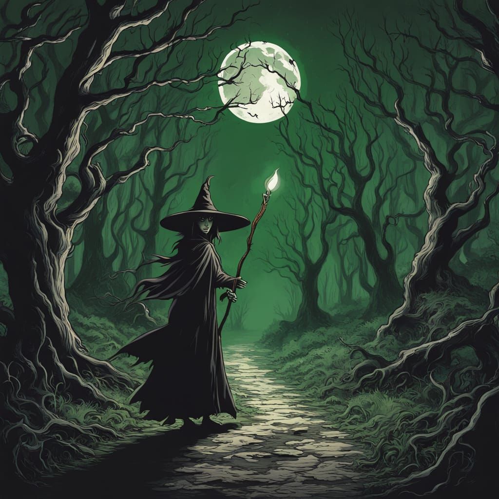 Gothic Witch Flies Through Eerie Forest