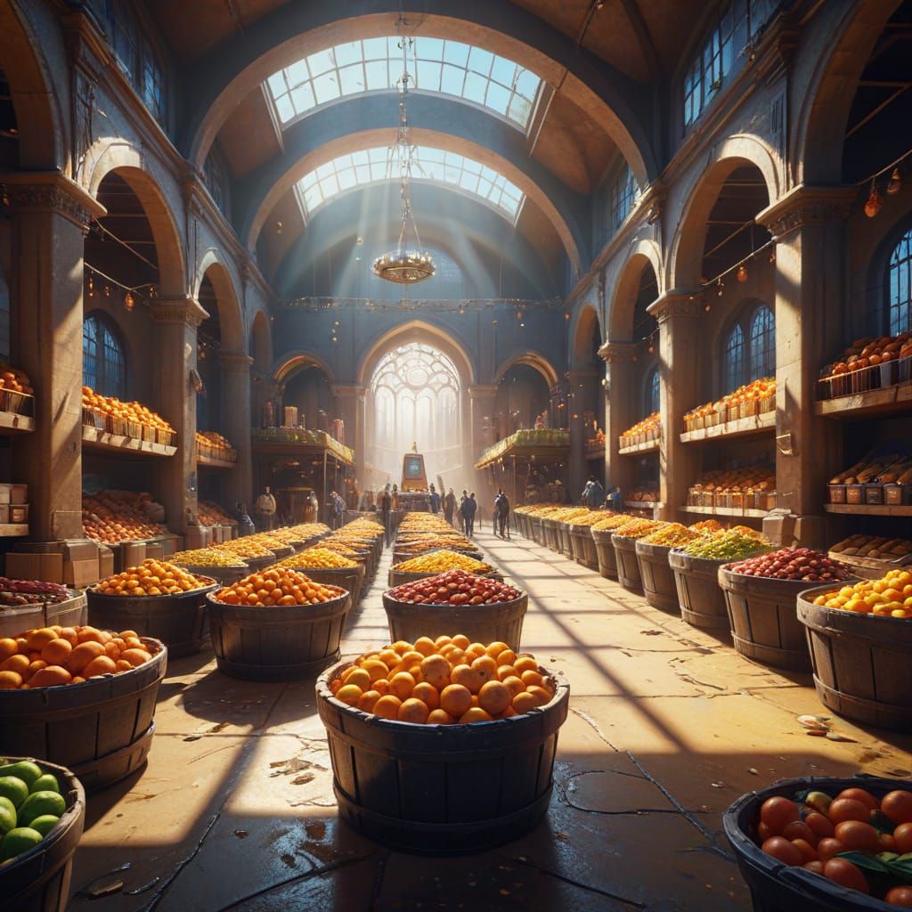 Fantasy Food Bank Concept Art in Oil Painting Style