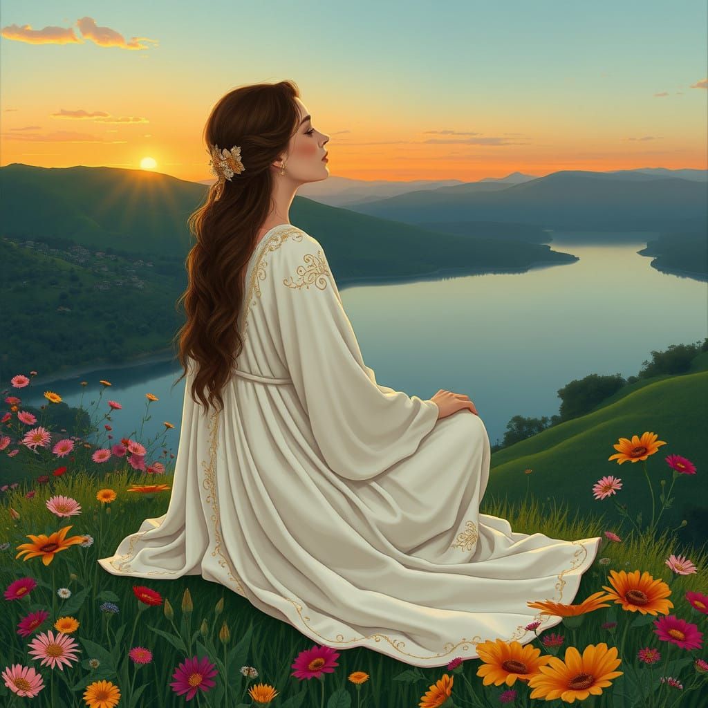 Ethereal Lady in Art Nouveau Dreamscape