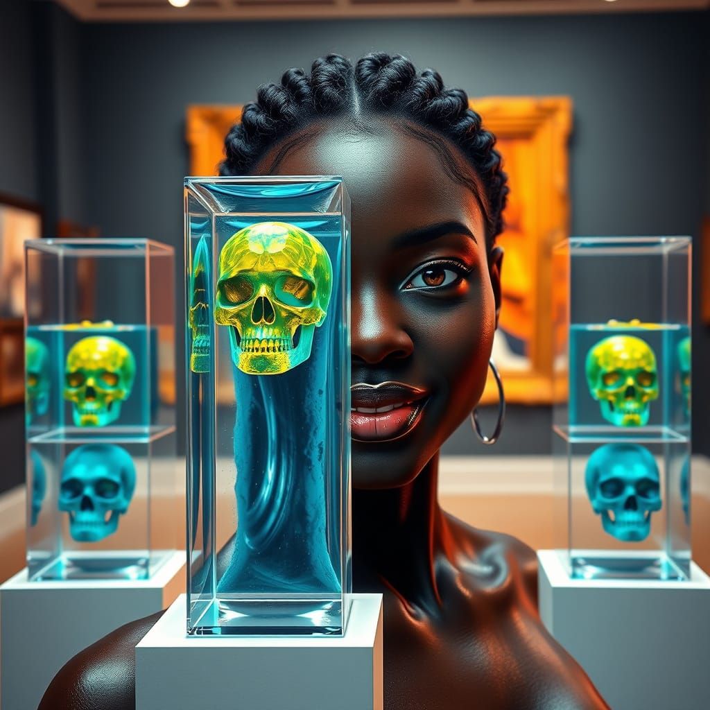 Diamond Skulls in Blue Water: Hyperrealistic Art Gallery