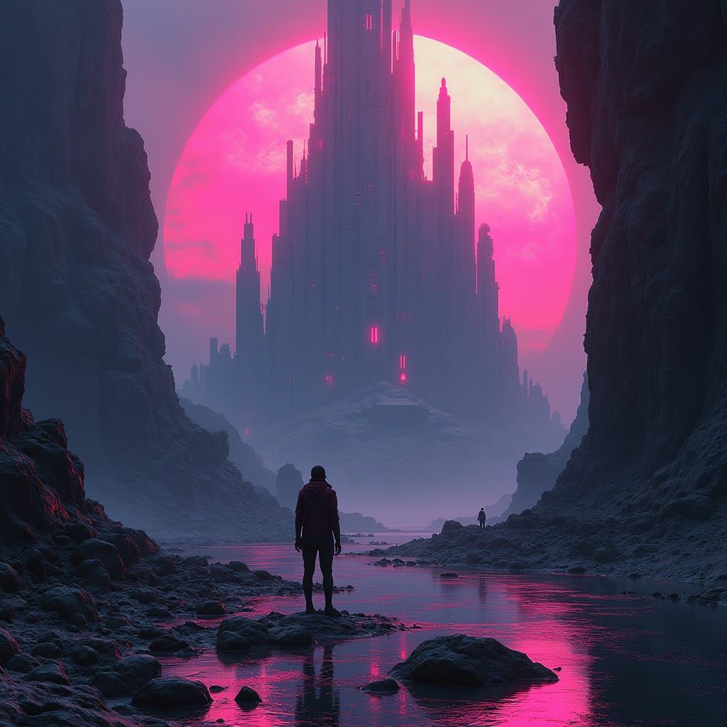 Dark Futuristic Cityscape in Neon Lights