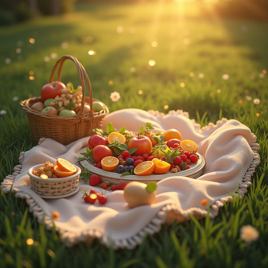 Vibrant Picnic Still Life in Trending Artstation Style