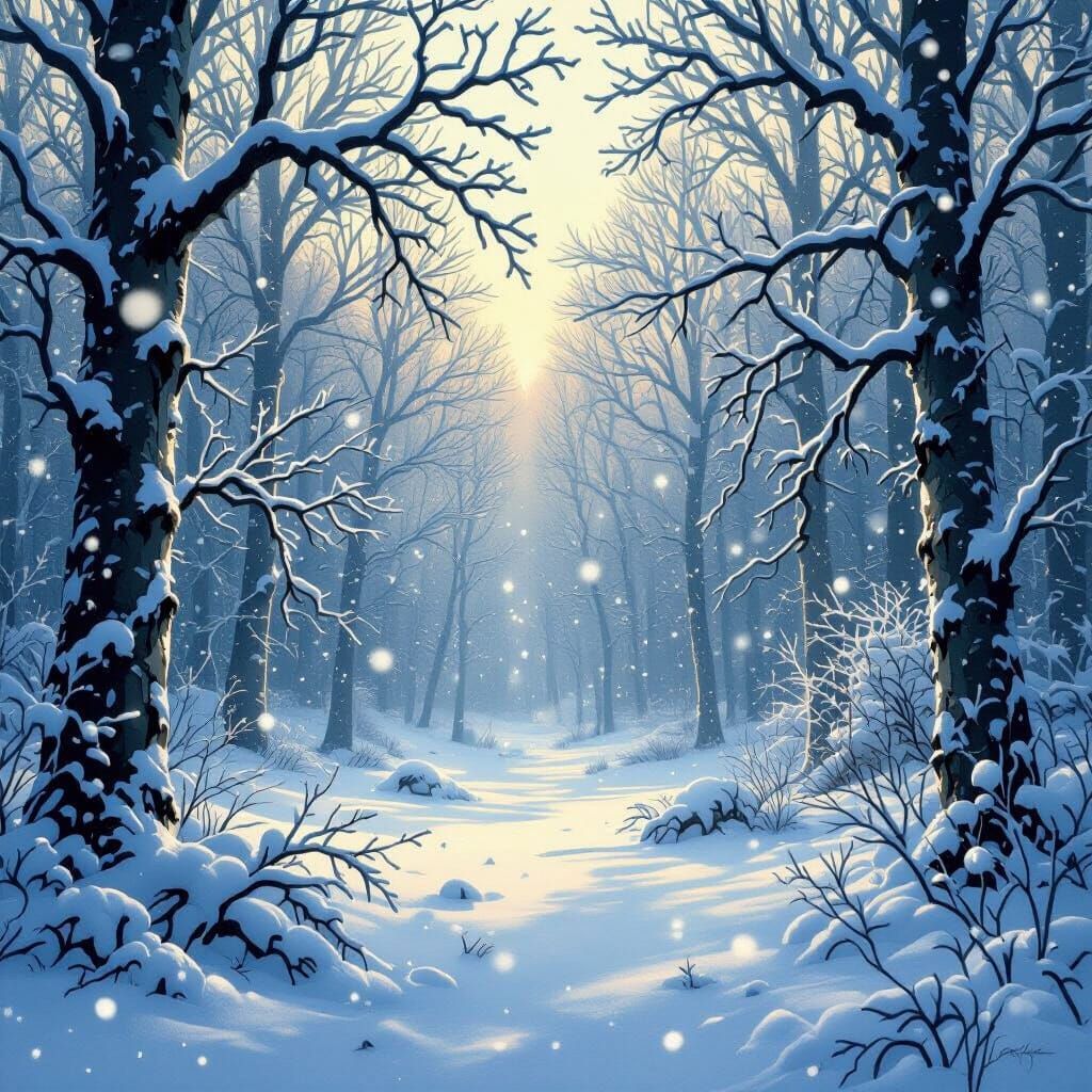 Enchanted Winter Forest in Digital Art Style
