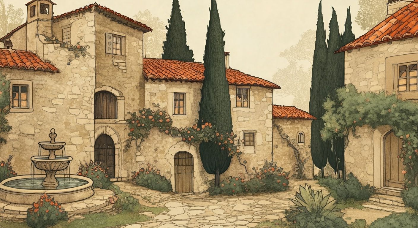 Italian University Campus in Arthur Rackham Style