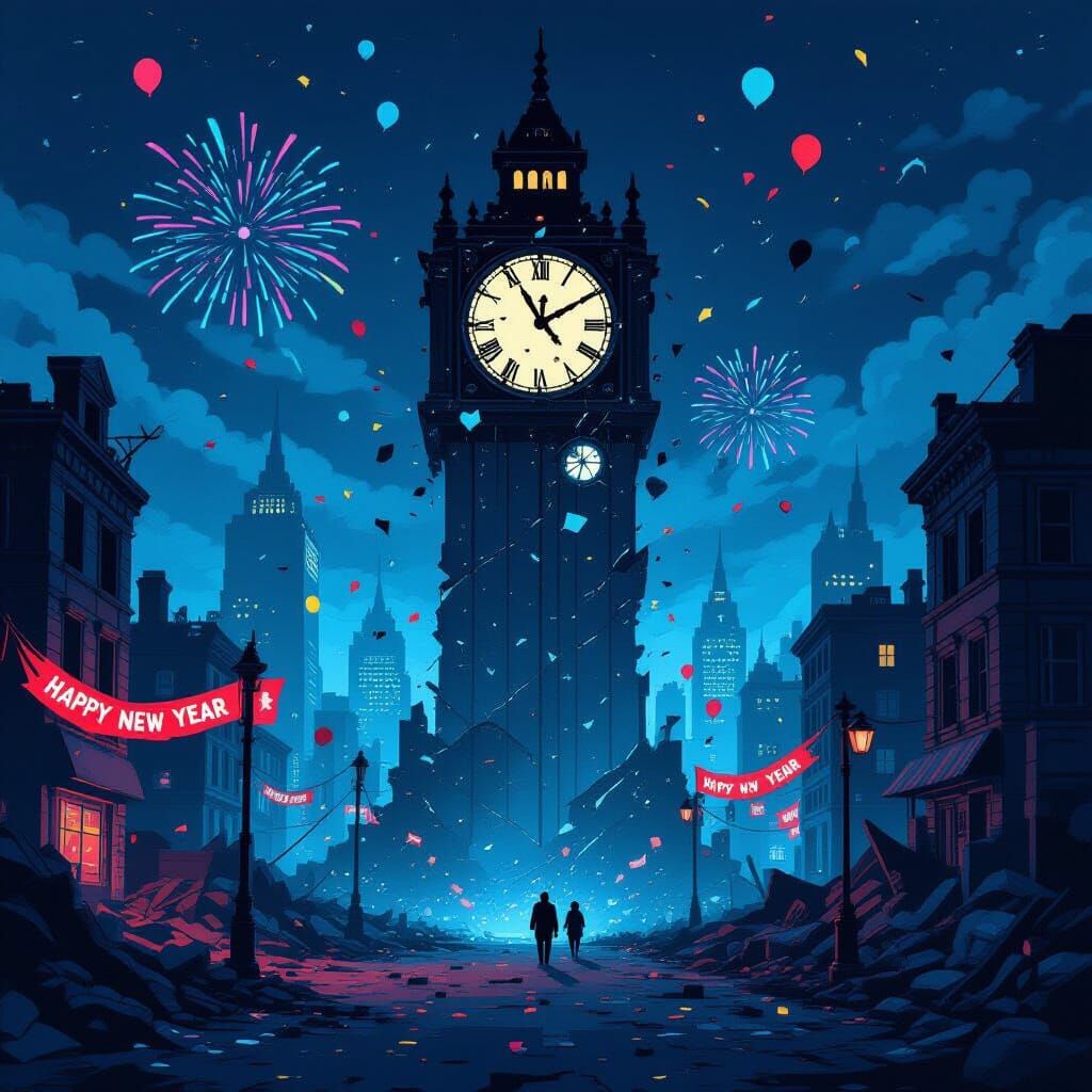 8-Bit Apocalyptic City Frozen at Midnight