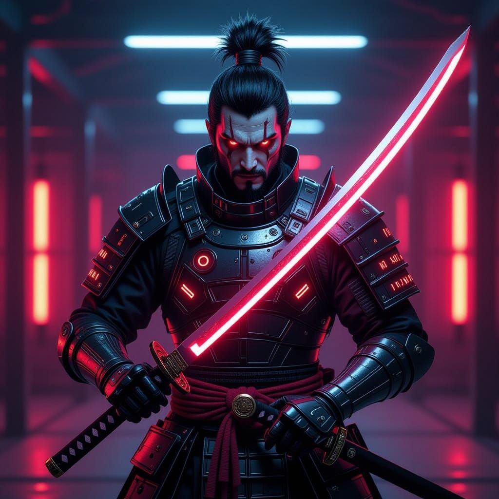 Cyberpunk Vampire Samurai Warrior Ready to Strike