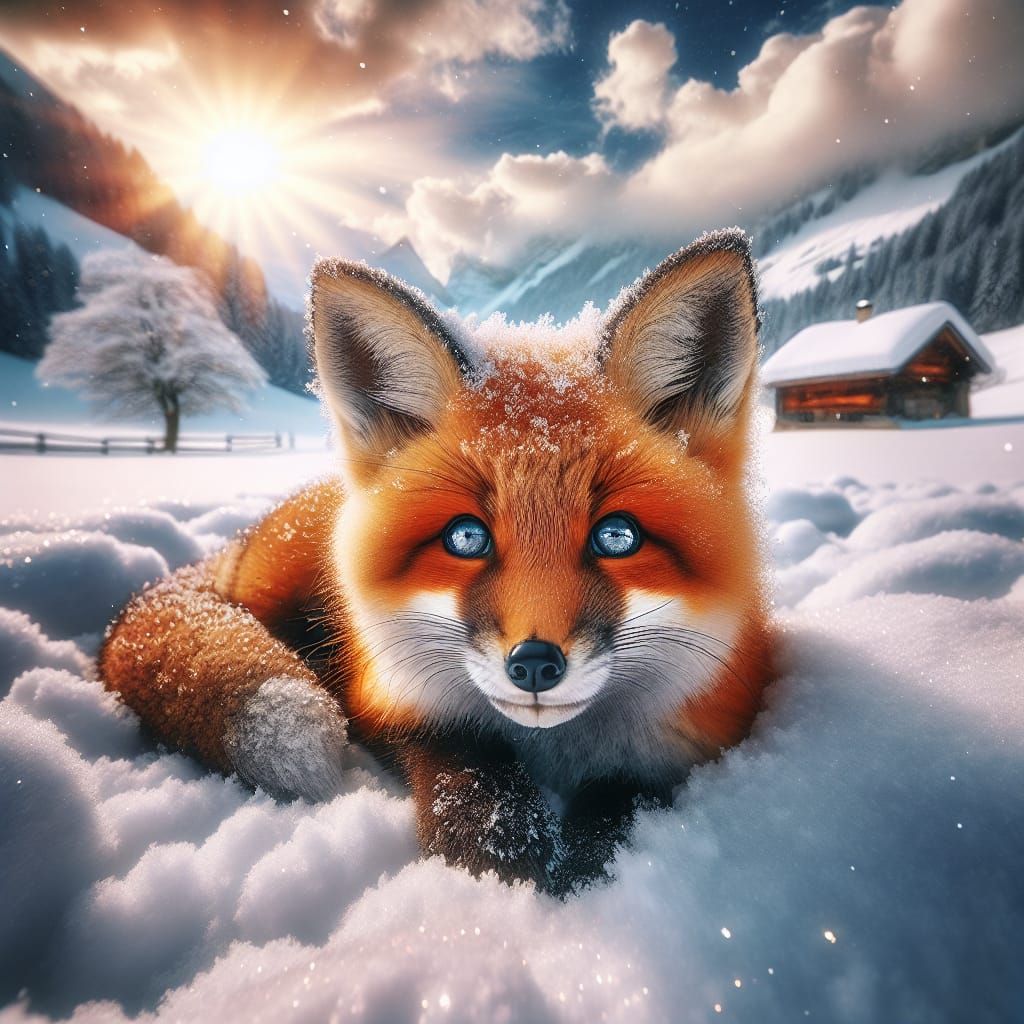 Red Fox in Snowy Swiss Landscape