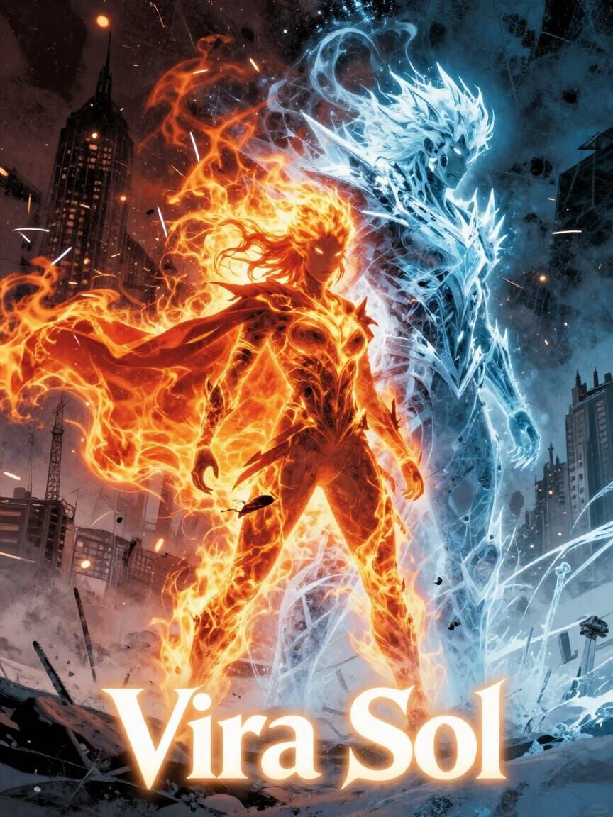 Comic Book Cover: Fire vs Ice Elemental Battle