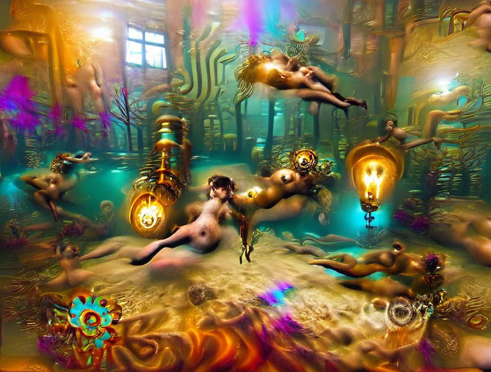 Steampunk Underwater Nudes in Psychedelic Lighting