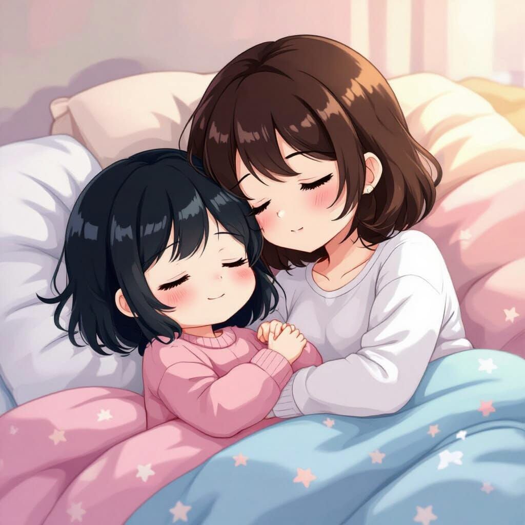Chibi Girls Sleeping in Whimsical Anime Style