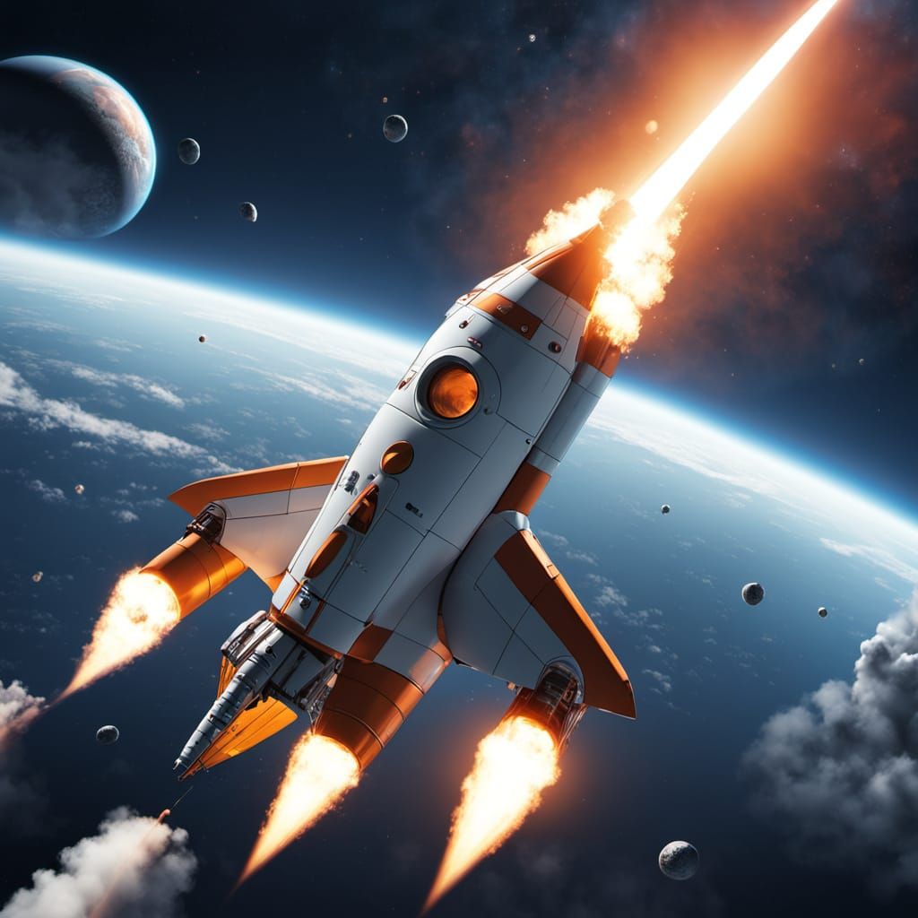 Sci-Fi Anime Rocket Launch in Manga Style