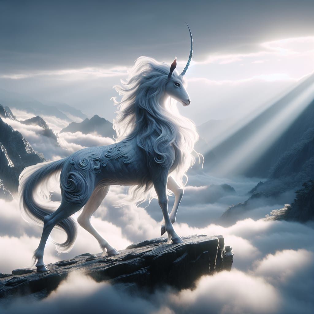 Majestic Kirin on Mist-Veiled Mountaintop in 8K