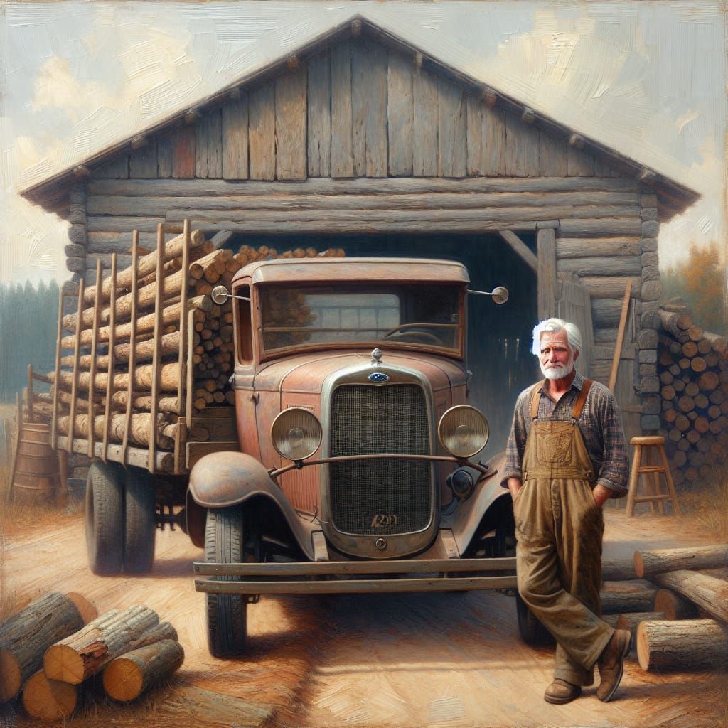 Nostalgic Countryside Scene with Vintage Truck