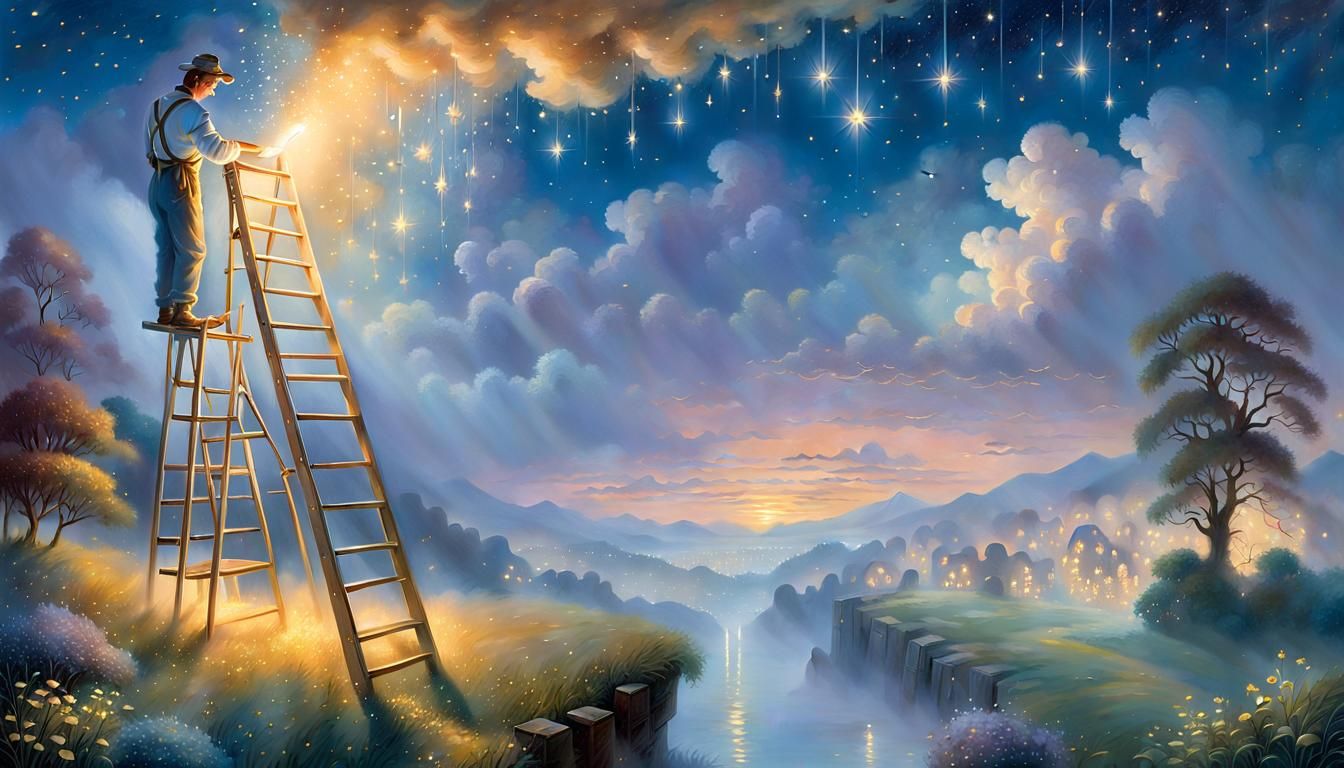 Man Lights Up Stars in Ethereal Fantasy Dreamscape