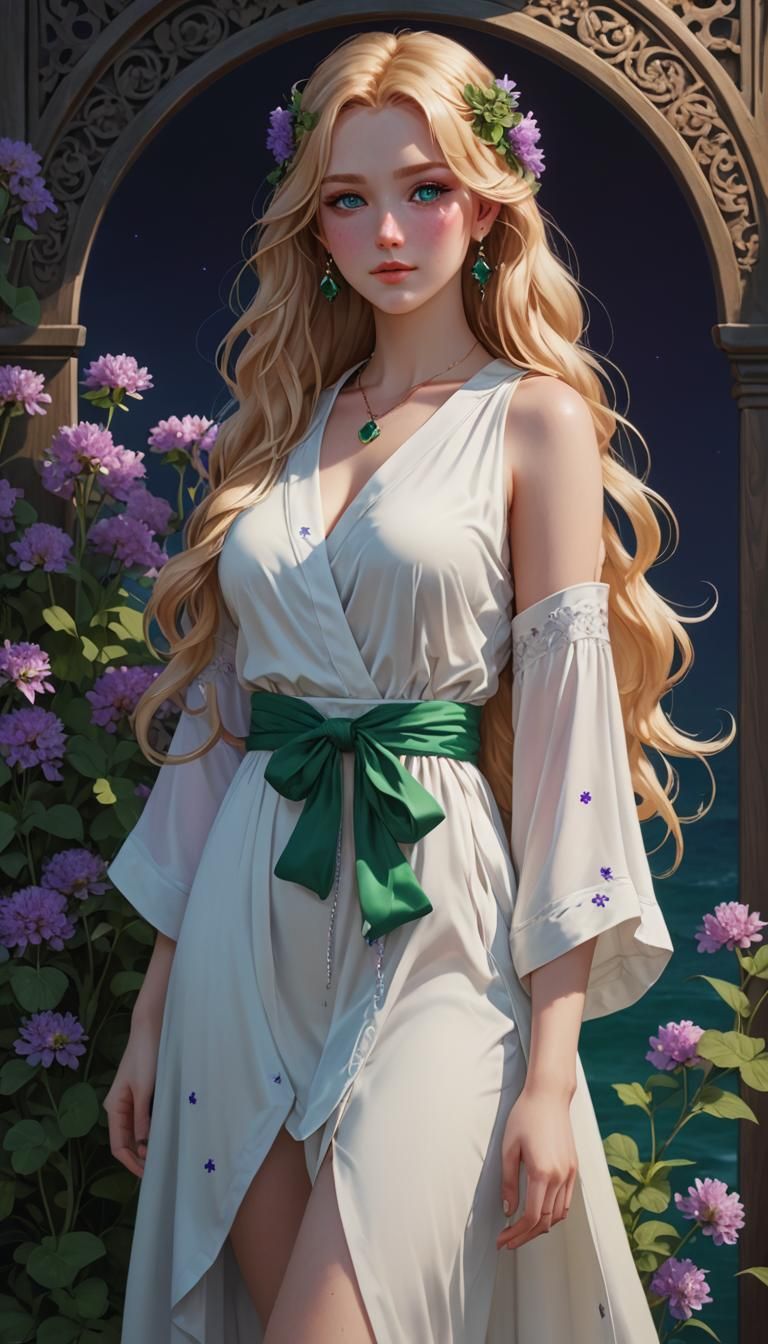 Blond Girl with Clover: 3D Anime Art Portrait