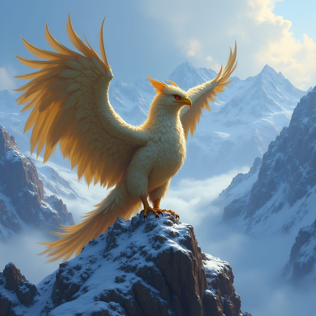 Griffin on Snow-Capped Peak in Matte Style
