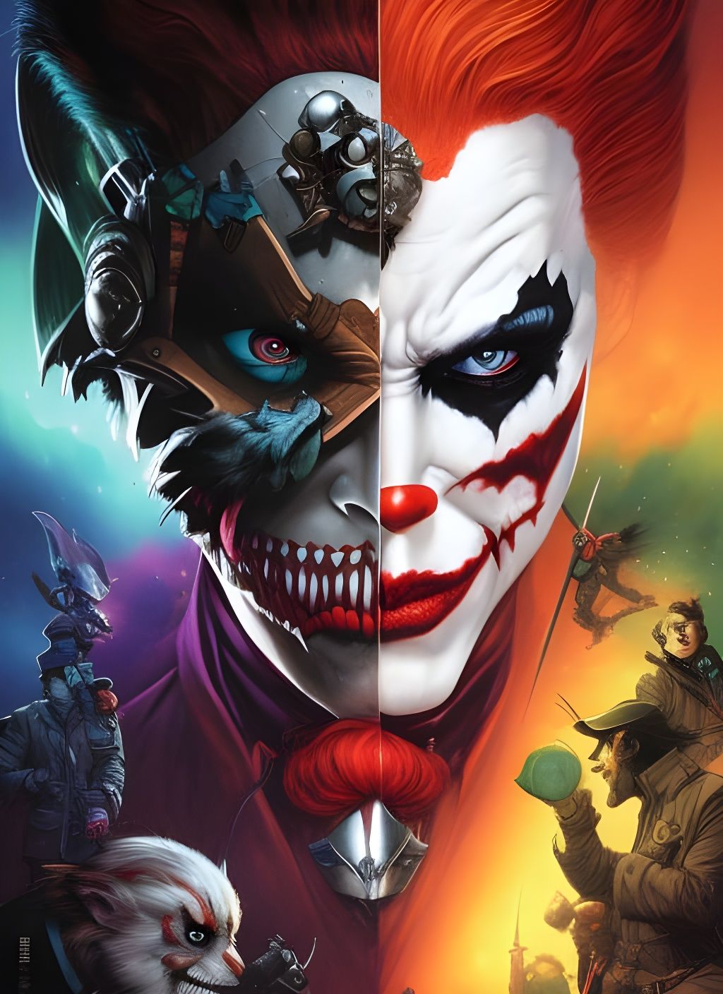 Harley Quinn with Joker Mask Crayon Caricature