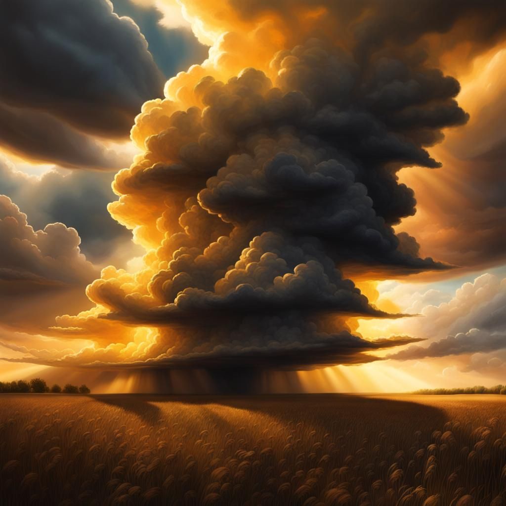 Dramatic Prairie Tornado Under Rolling Black Clouds