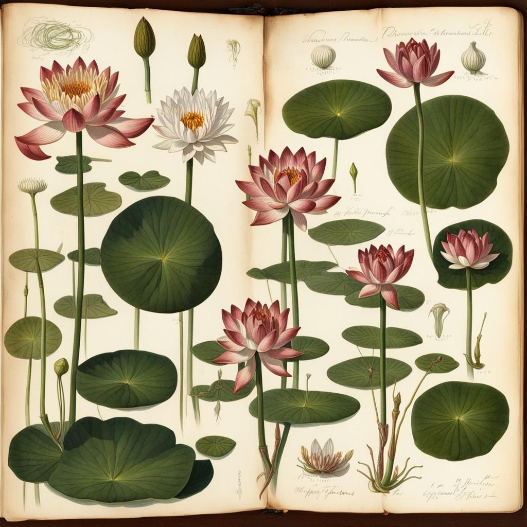 Vintage Botanical Water Lily Illustration