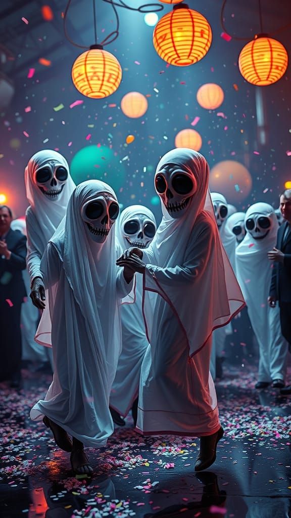 Whimsical Ghost Tango Party with Confetti and Sweets