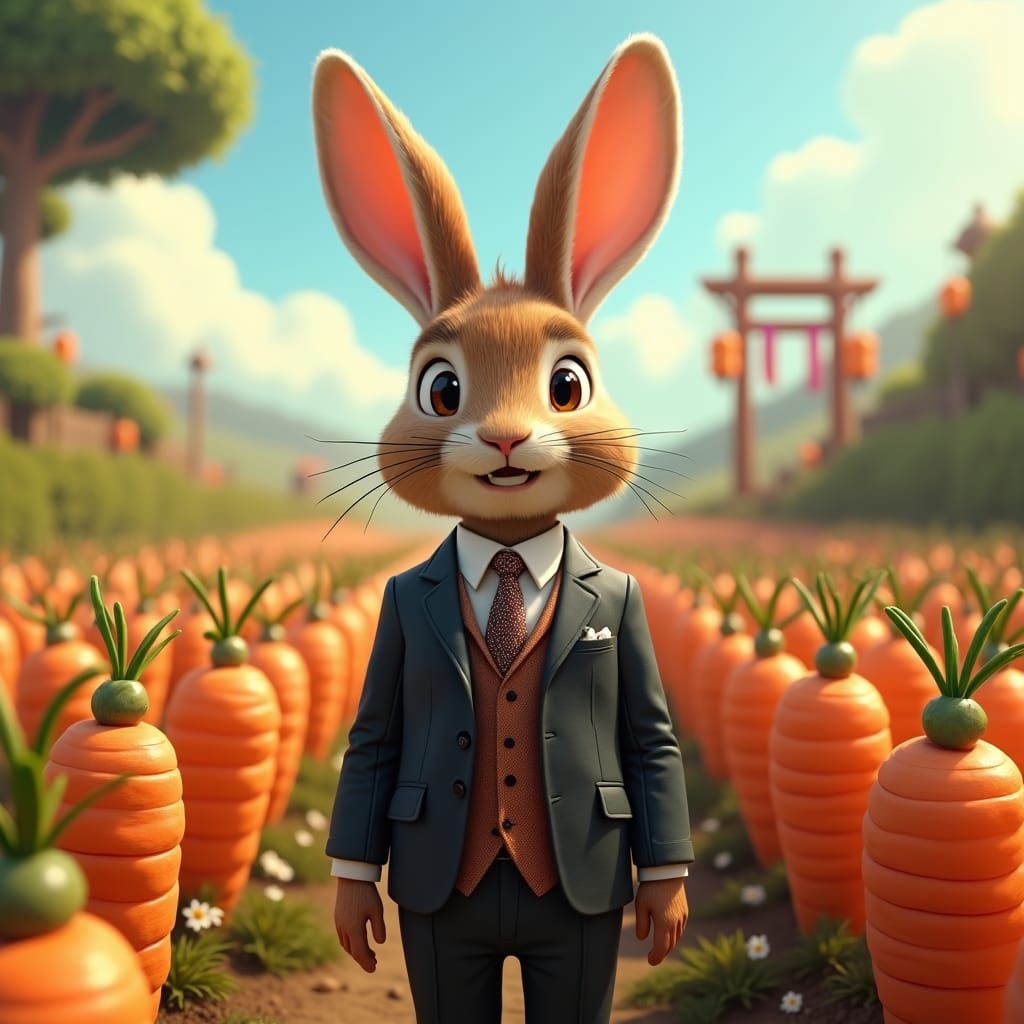 Business Rabbit in Carrot Field, Fantasy Concept Art