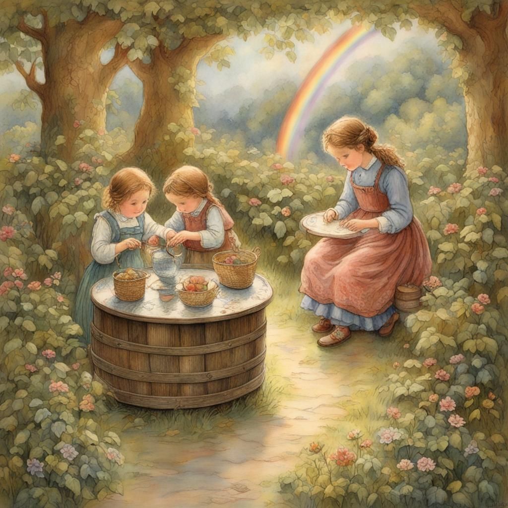 Cozy Decoupage Rainbow Scene in Pastel Colors