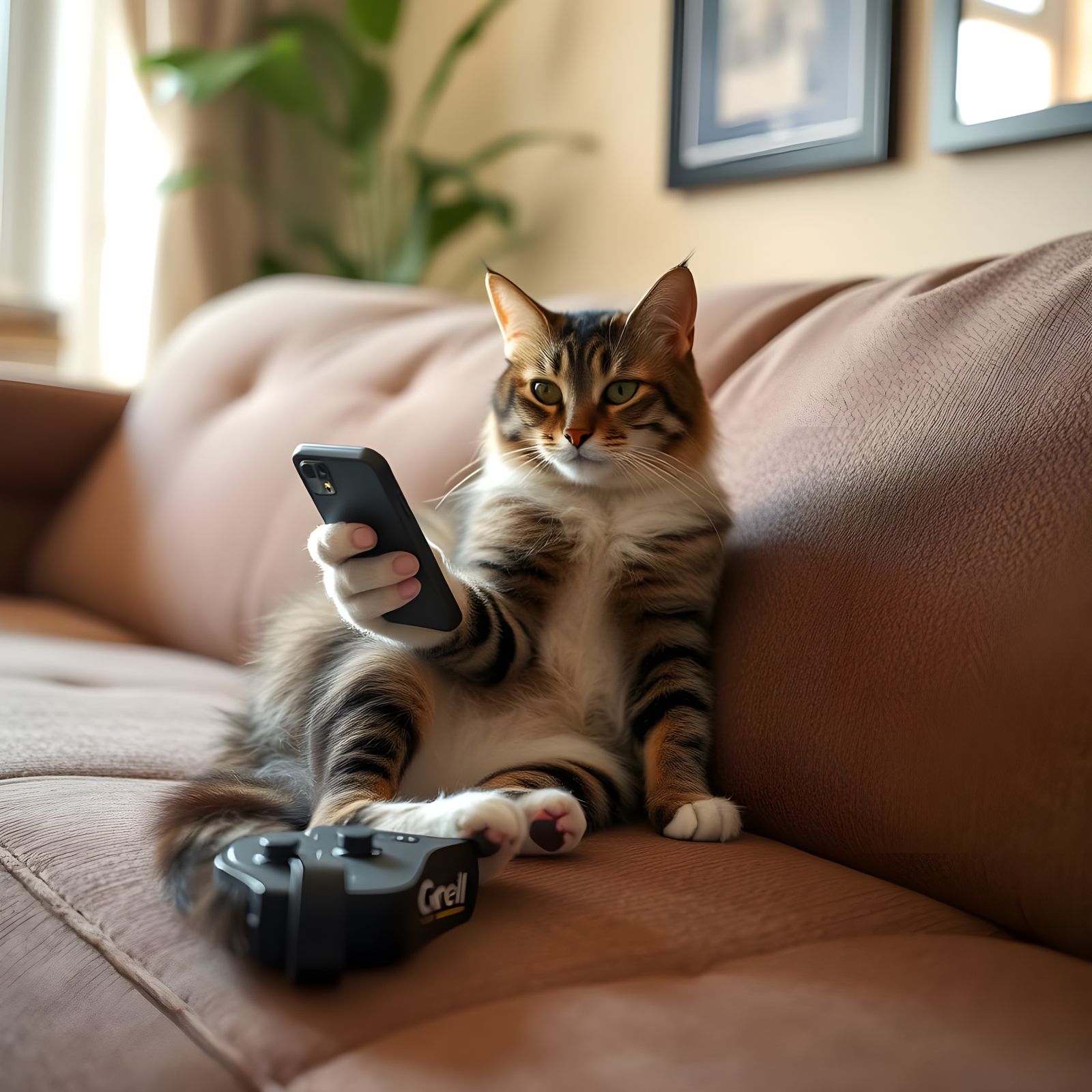 Grumpy Cat Hissing with Phone and Remote