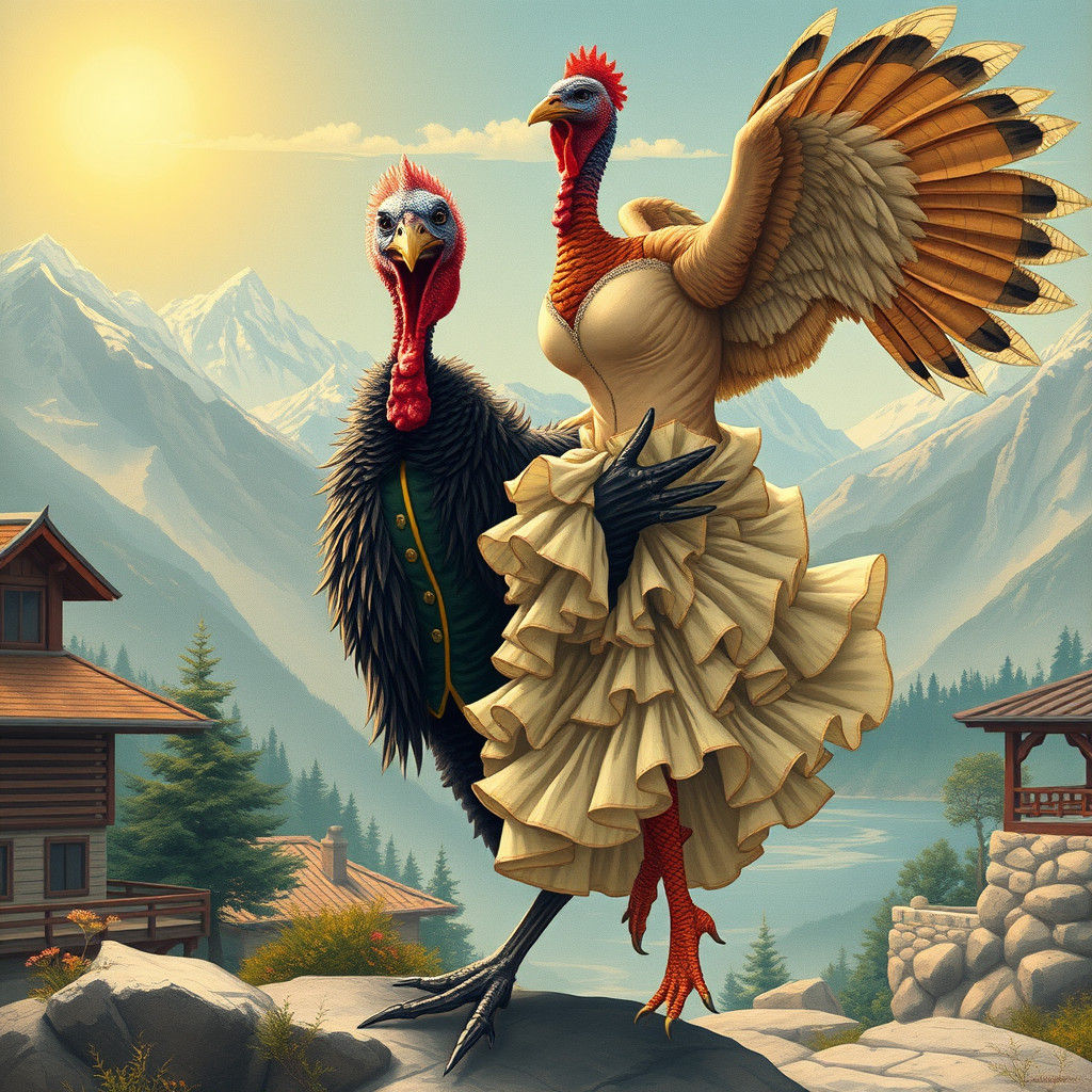 Turkeys Recreate 'Dirty Dancing' in Hokusai Landscape