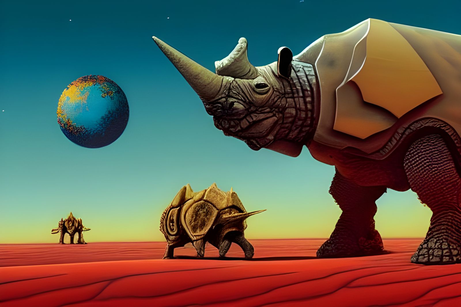 Armored Rhino on Red Planet, Sci-Fi Art