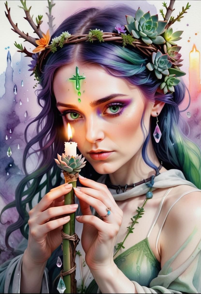 Pastel Goth Demoness Celebrates Imbolc: Watercolor Painting