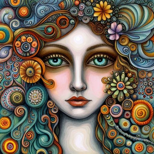 Reflecting Eyes with Flowers and Music, in Boulet Style